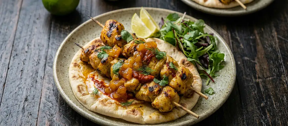 Baharat Chicken Kebabs with Apricot Salsa