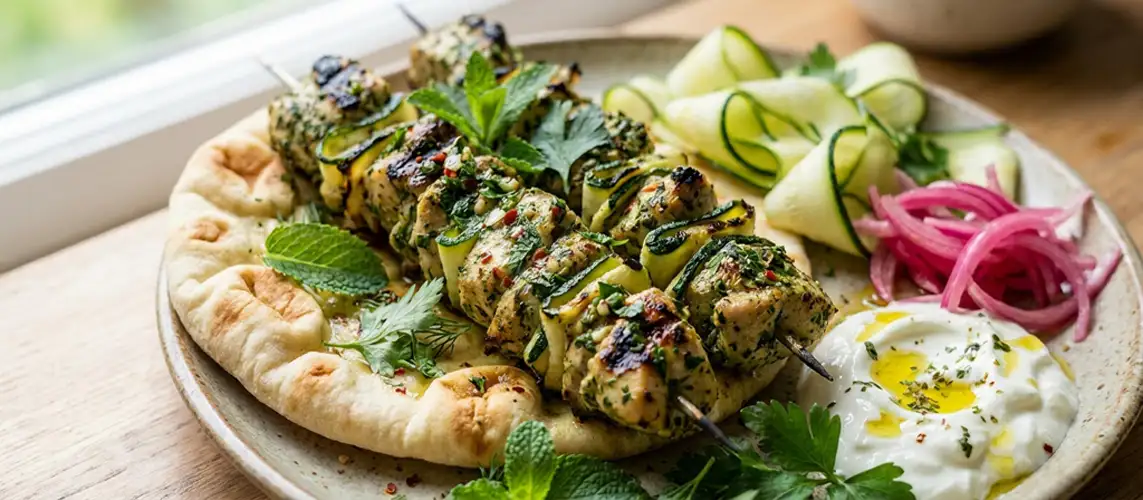 Green Herb Marinated Chicken Kebabs