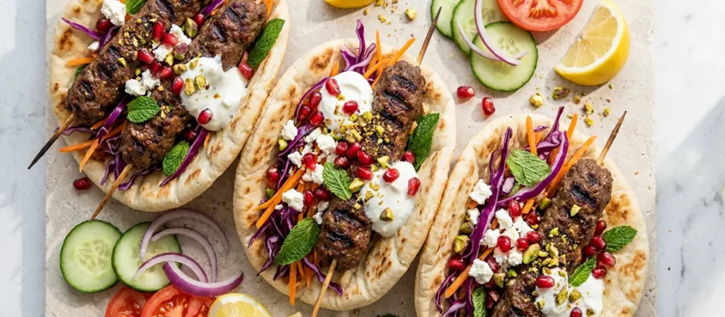 Grilled Beef Kebabs with Pistachio and Pomegranate
