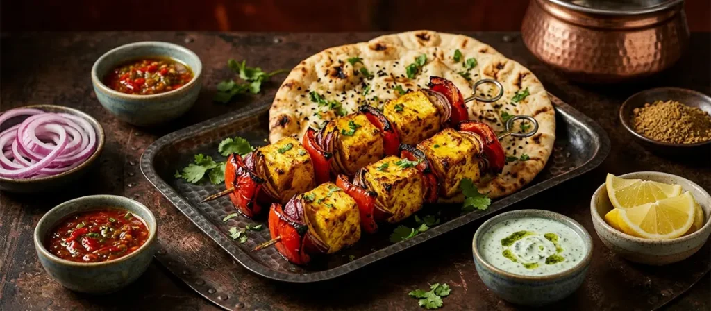 Paneer and Red Pepper Skewers