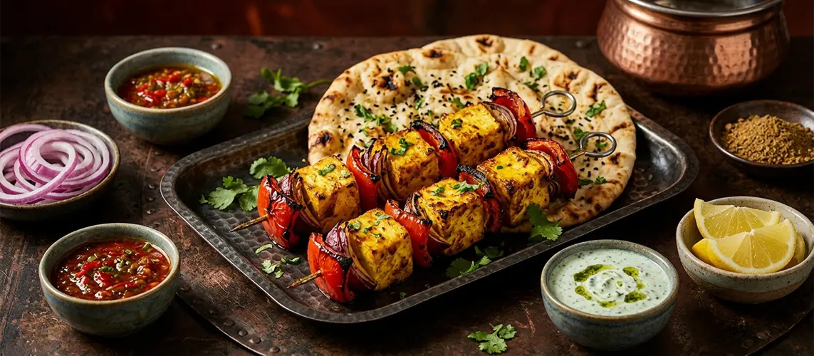 Paneer and Red Pepper Skewers