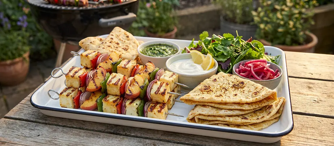 Peach and Halloumi BBQ Skewers
